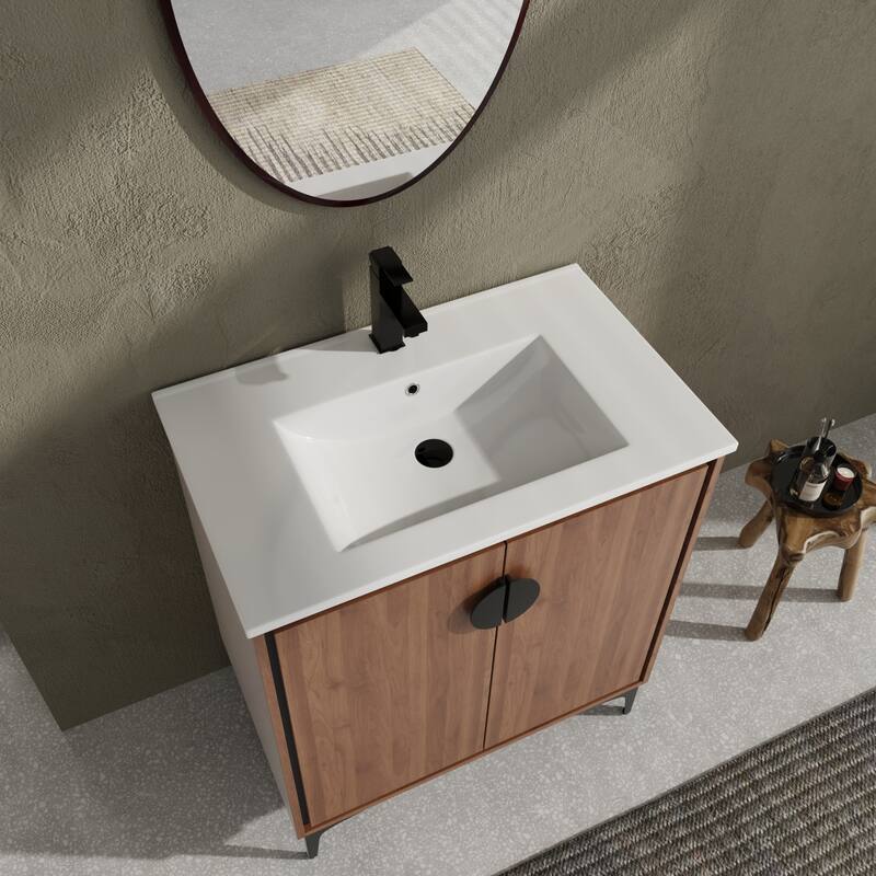 30-Inch Bathroom Vanity with Double Doors, Engineered Wood Cabinet, Floor-to-Ceiling Design, Ample Storage Space - 30in L Engineered Wood - Brown