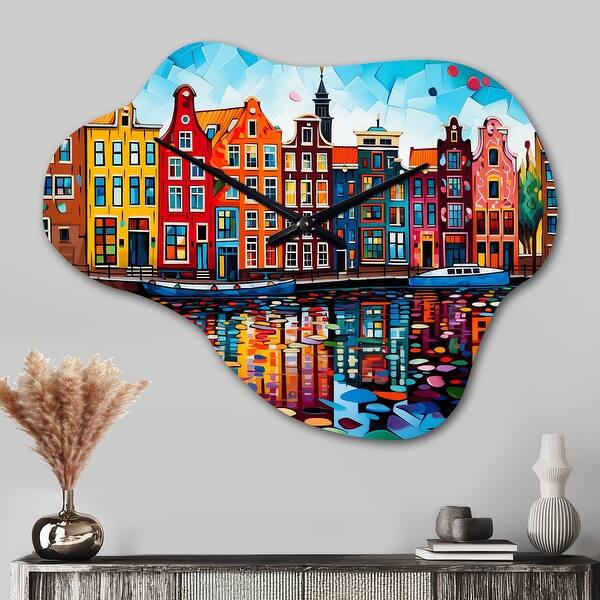 Designart City Amsterdam Popart I Amsterdam Wall Clocks in
