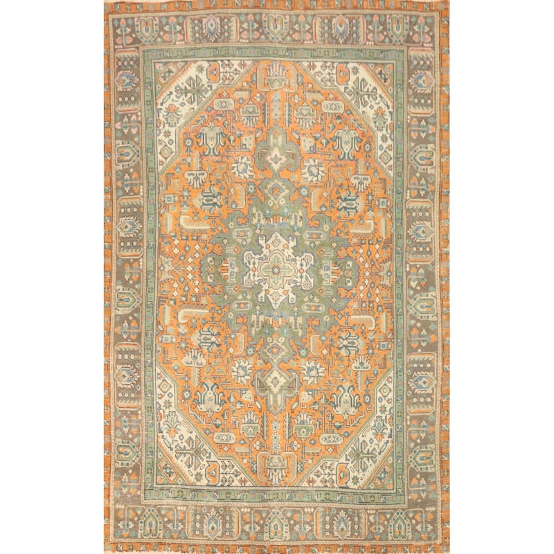 Hand Knotted Oriental 100% Wool Carpet Traditional Floral Oranges & Rust Tabriz Area Rug - 9' 5'' X 6' 0''