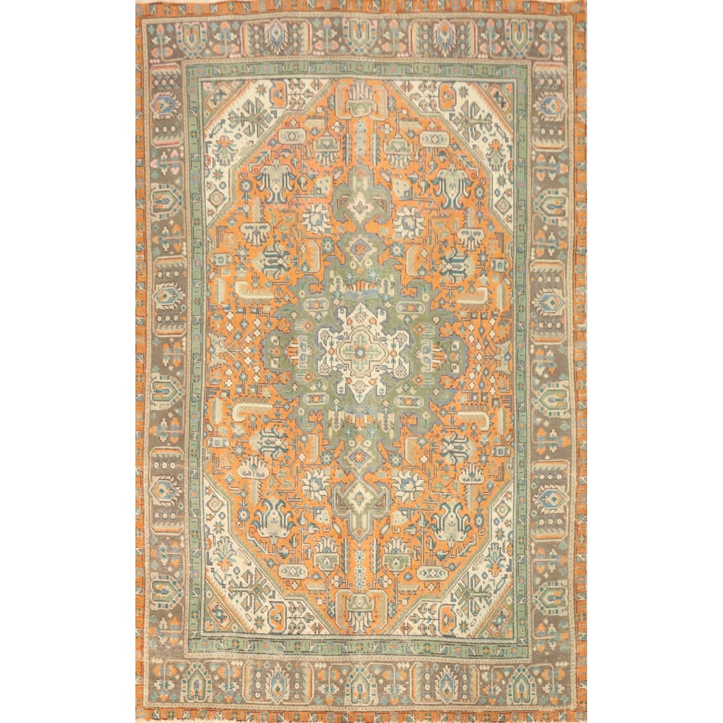 Hand Knotted Oriental 100% Wool Carpet Traditional Floral Oranges & Rust Tabriz Area Rug - 9' 5'' X 6' 0''