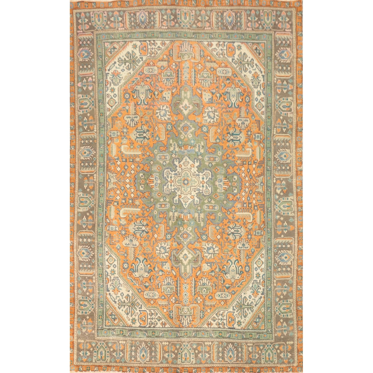 Hand Knotted Oriental 100% Wool Carpet Traditional Floral Oranges & Rust Tabriz Area Rug - 9' 5'' X 6' 0''