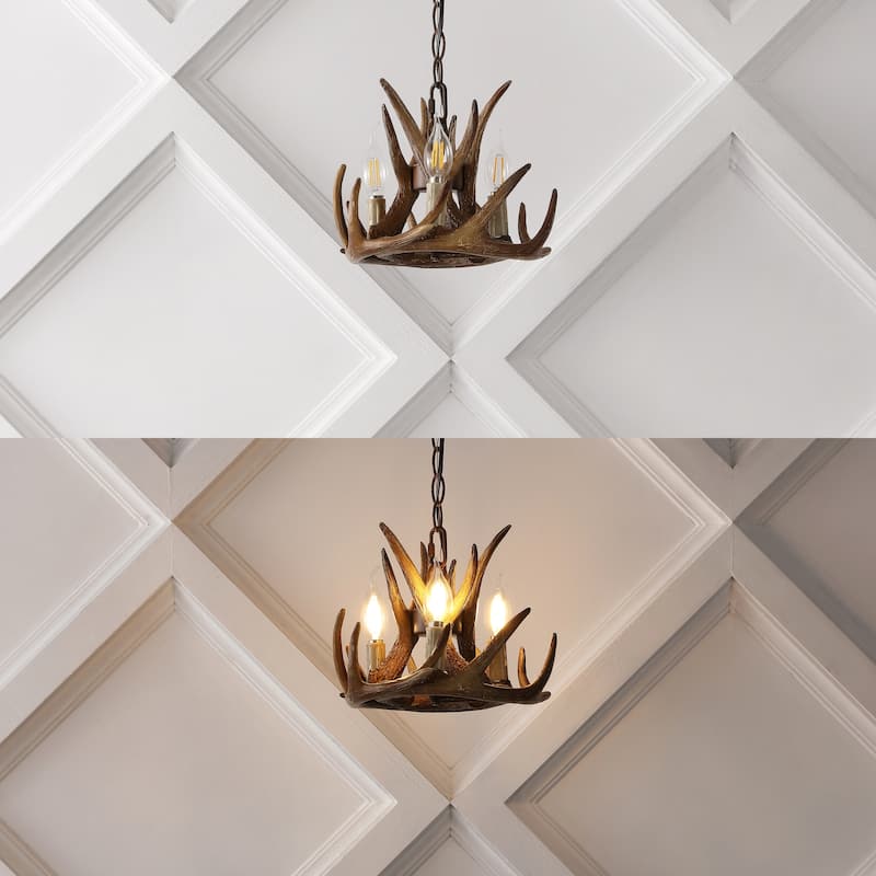 Draper 11.5" Adjustable Resin Antler 3-Light LED Chandelier, Brown by JONATHAN Y