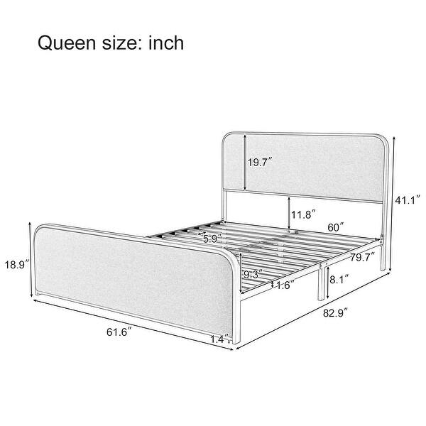 Queen Size Platform Bed with Beige Curved Upholstered Headboard and Footboard, Metal Slats Bed Frame with Storage Underneath