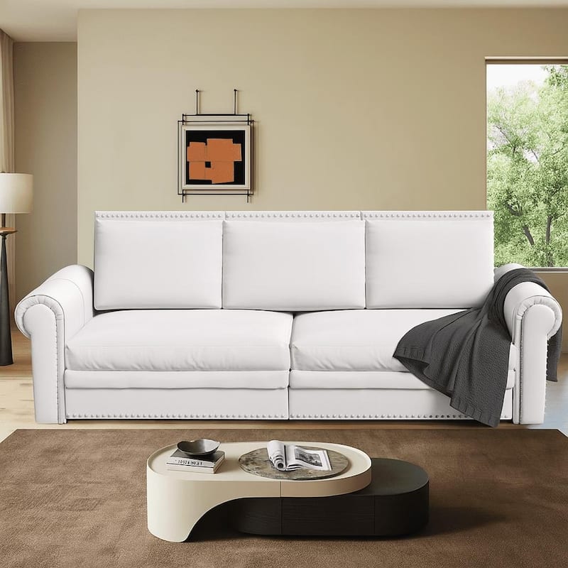 Classic Elegant Convertible Upholstered Sofa Sleeper Sofa with Pull Out Bed - Beige Velvet