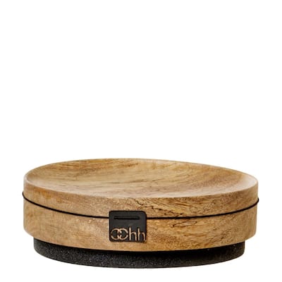 Shallow Dish Wood Black Base- A