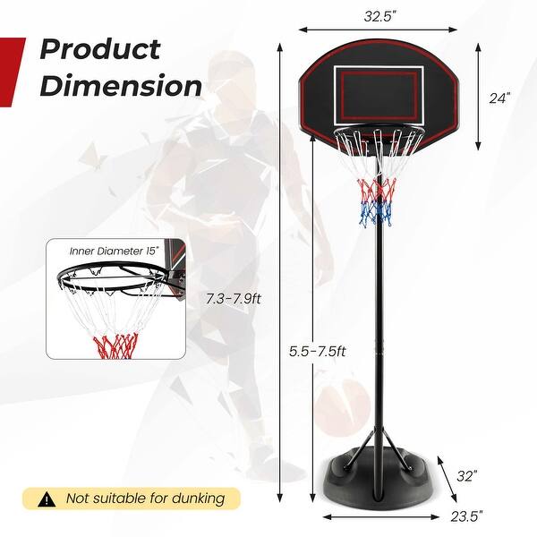 Costway 5.5-7.5FT Adjustable Portable Basketball Goal System with - See Details