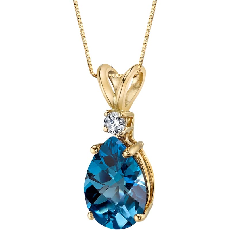 Oravo 14k Yellow Gold 2.00 ct Pear Shape London Blue Topaz Diamond Pendant