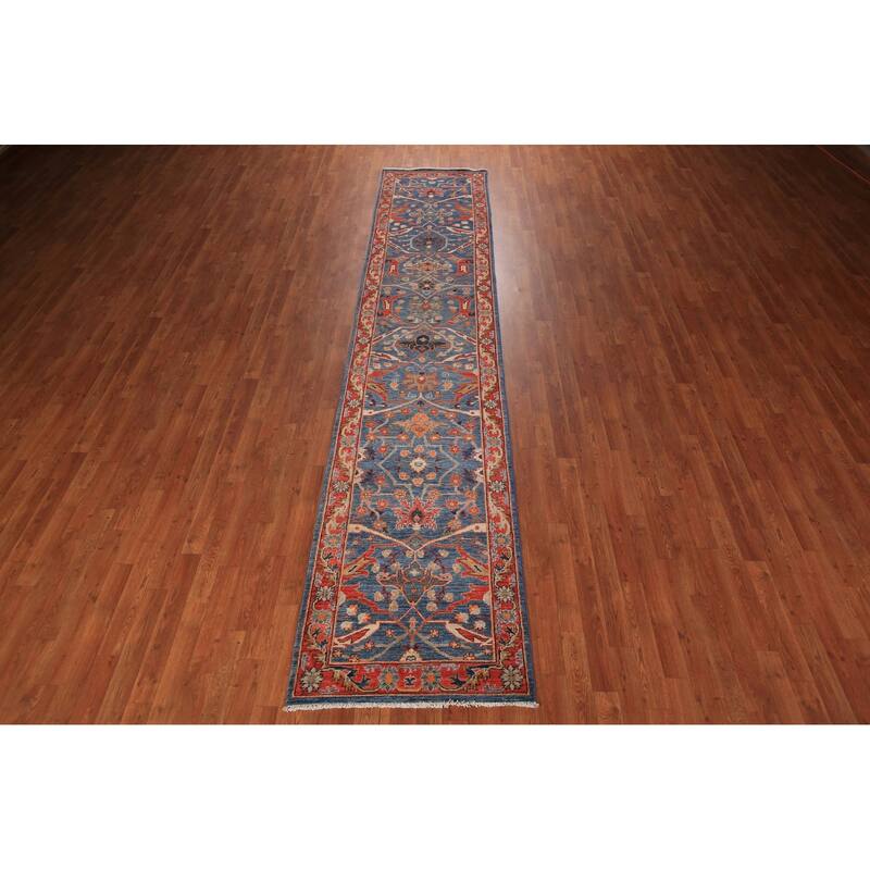 Blue Vegetable Dye Ziegler Oriental Runner Rug Handmade Wool Carpet - 2'8" x 12'11"