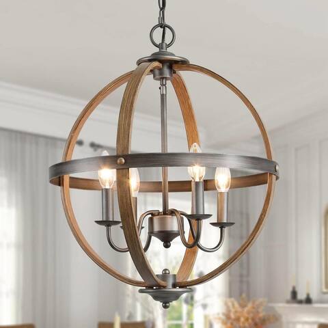 The Gray Barn Farmhouse 4-light Globe Distressed Wood Chandelier for Dining Room - W18" x H22"