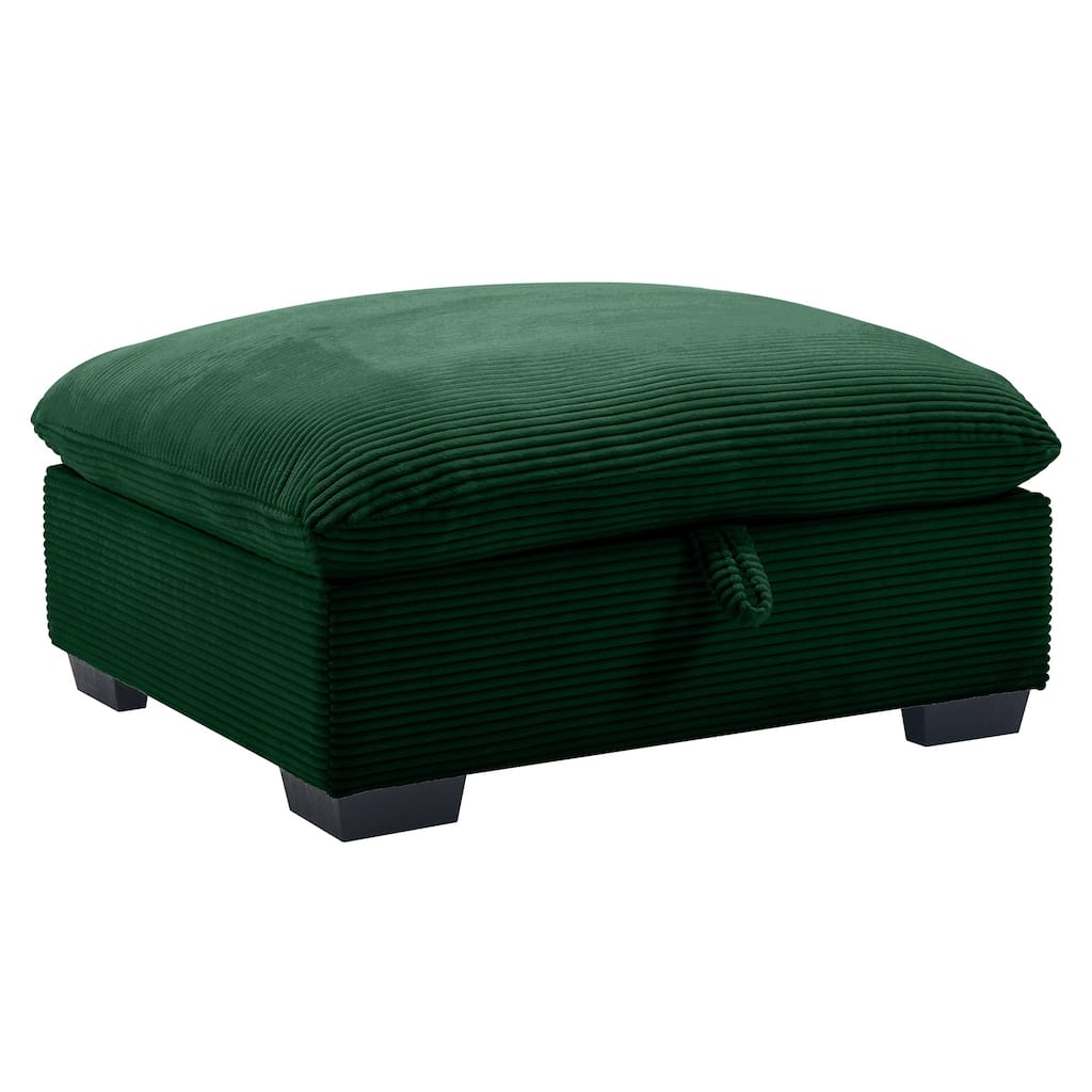 Roomfitters Corduroy Upholstered Storage Ottoman, Pillow Top Coffee Table Stool for Living Room and Bedroom, Green