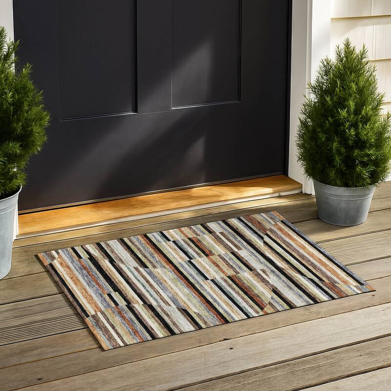 Machine Washable Indoor/ Outdoor Modern Cokedale Chantille Rug - Black - 1'8" x 2'6"