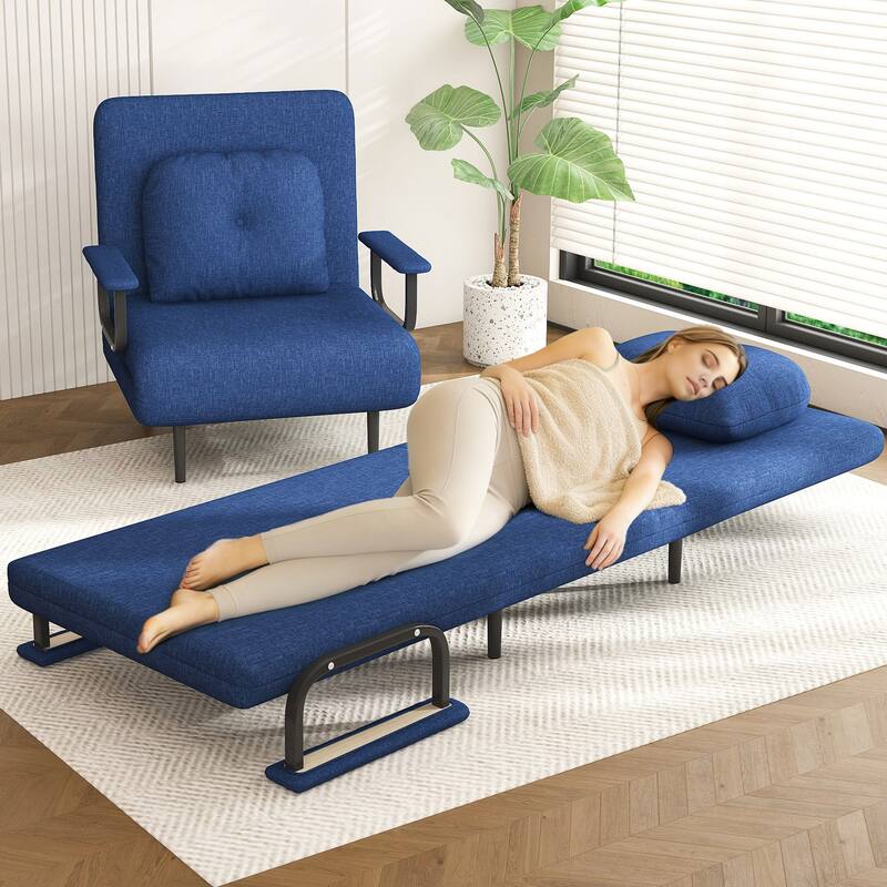 Folding Sofa Bed Convertible Chair 5 Positions Adjustable Backrest with Pillow