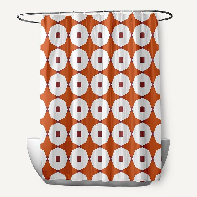 Button Up Geometric Print Shower Curtain - Rust
