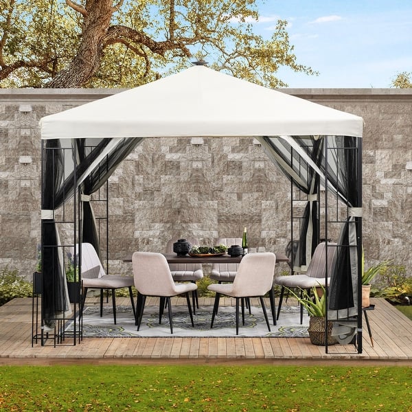 slide 2 of 13, Ainfox 10x10ft Outdoor Gazebo with Lights and Solar Panel Remote Control Netting Beige