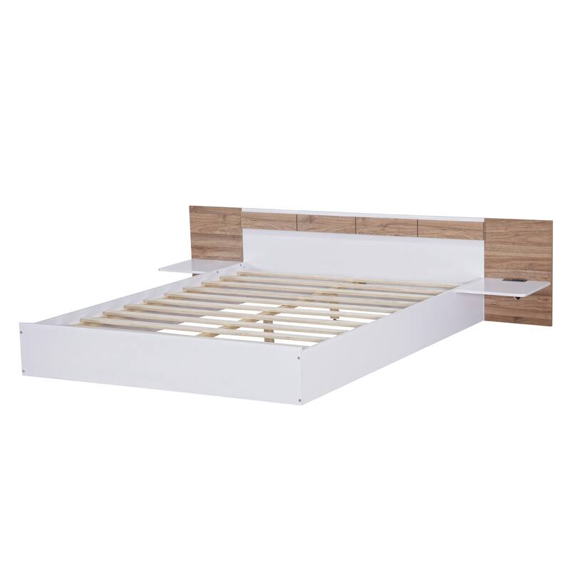 Queen Size Concise Low-Profile Platform Bed Frame with USB Charging