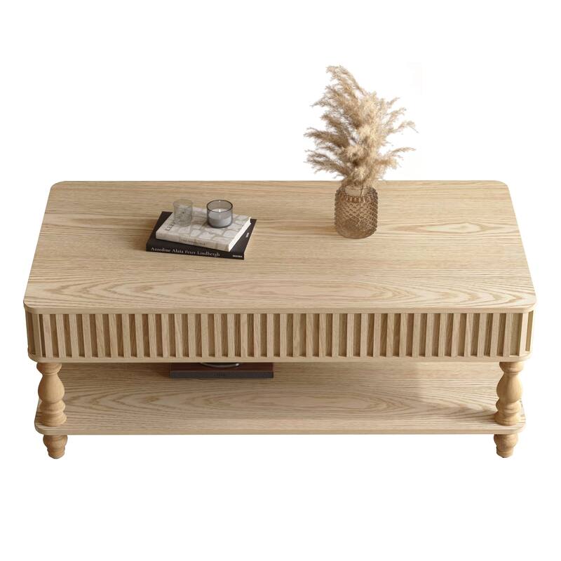 Rustic Style Lift-Top Coffee Table with Hidden & Open Storage