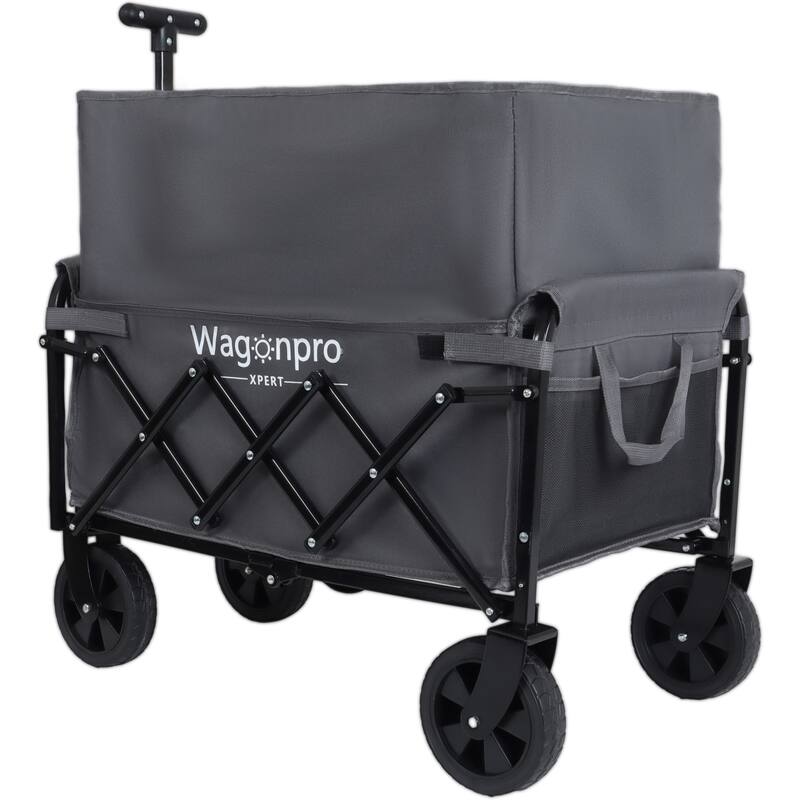 Expandable Dual-Layer Utility Wagon with 100% Extra Space - Grocery Cart for Camping,Shopping,Sports,Gardening,Fishing