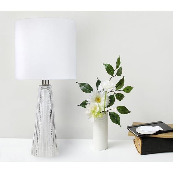 slide 2 of 108, 16-in. Glass Lamp w/ Brushed Nickel Accents and Drum Shade