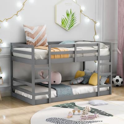 Twin Over Twin Bunk Bed with Ladder, Gray