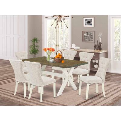 HomeStock 7-Pc Rectangle Natural Oak Finish Solid Wood Top Dining Table with 6 Parson-Chairs