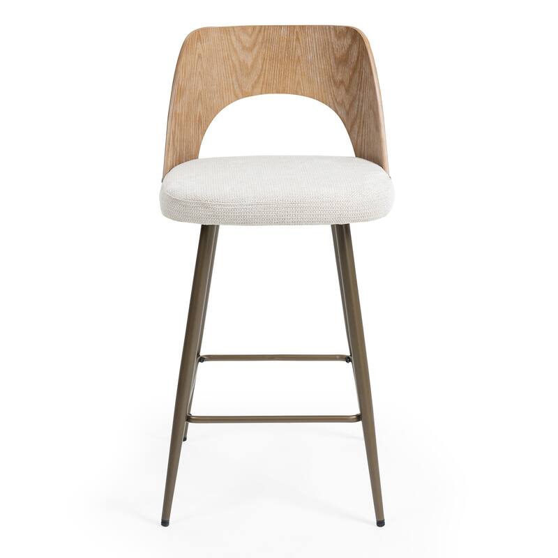 Set of 2 Bethan Beige Boucle Fabric Counter Stool with Wood Back