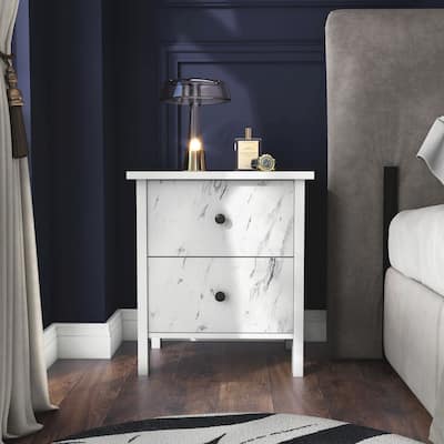 DH BASIC Transitional Neutral Finish 2-Drawer Nightstand by Denhour