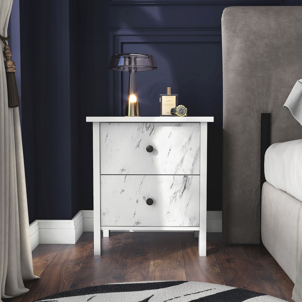 DH BASIC Transitional Neutral Finish 2-Drawer Nightstand by Denhour