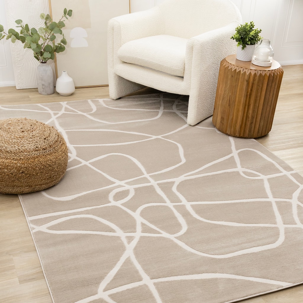 Leopold Collection - Soft Beige Cream Lines Area Rug