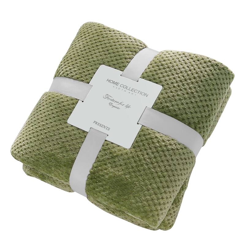 Soft Fleece Blanket Warm Throw Swaddle Blanket Waffle Textured 300GSM - 39"x59" - Green