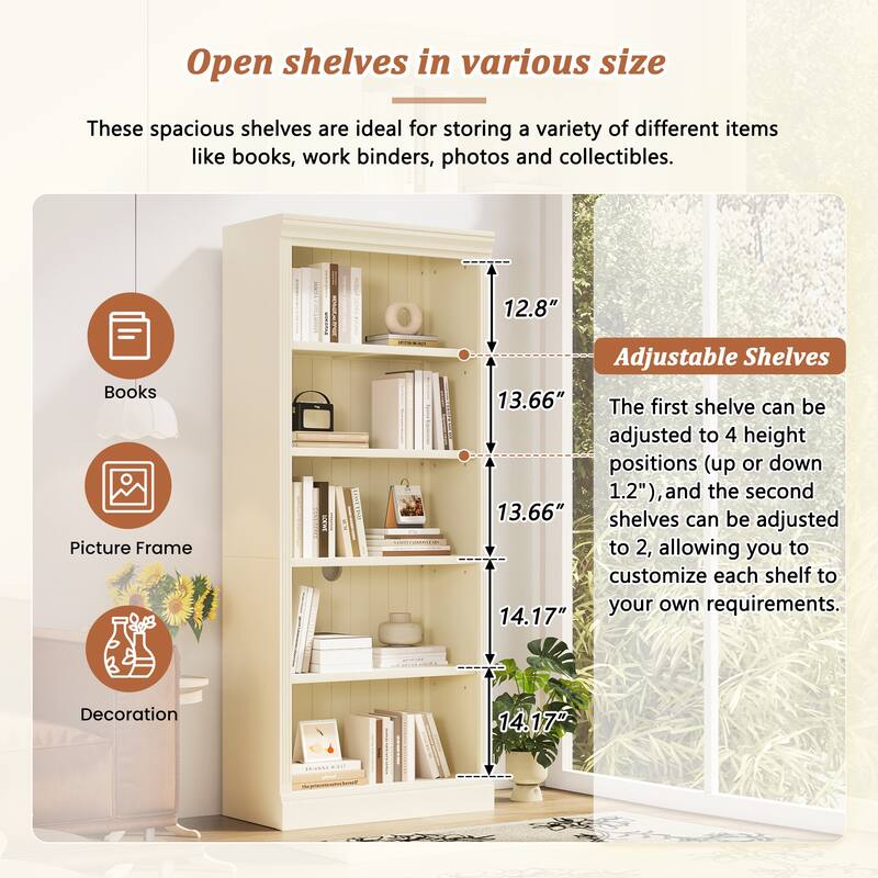 83" Tall Wood Bookcase Suite with light strip ,5-Tier Decor Bookcase Suite with Adjustable Shelves