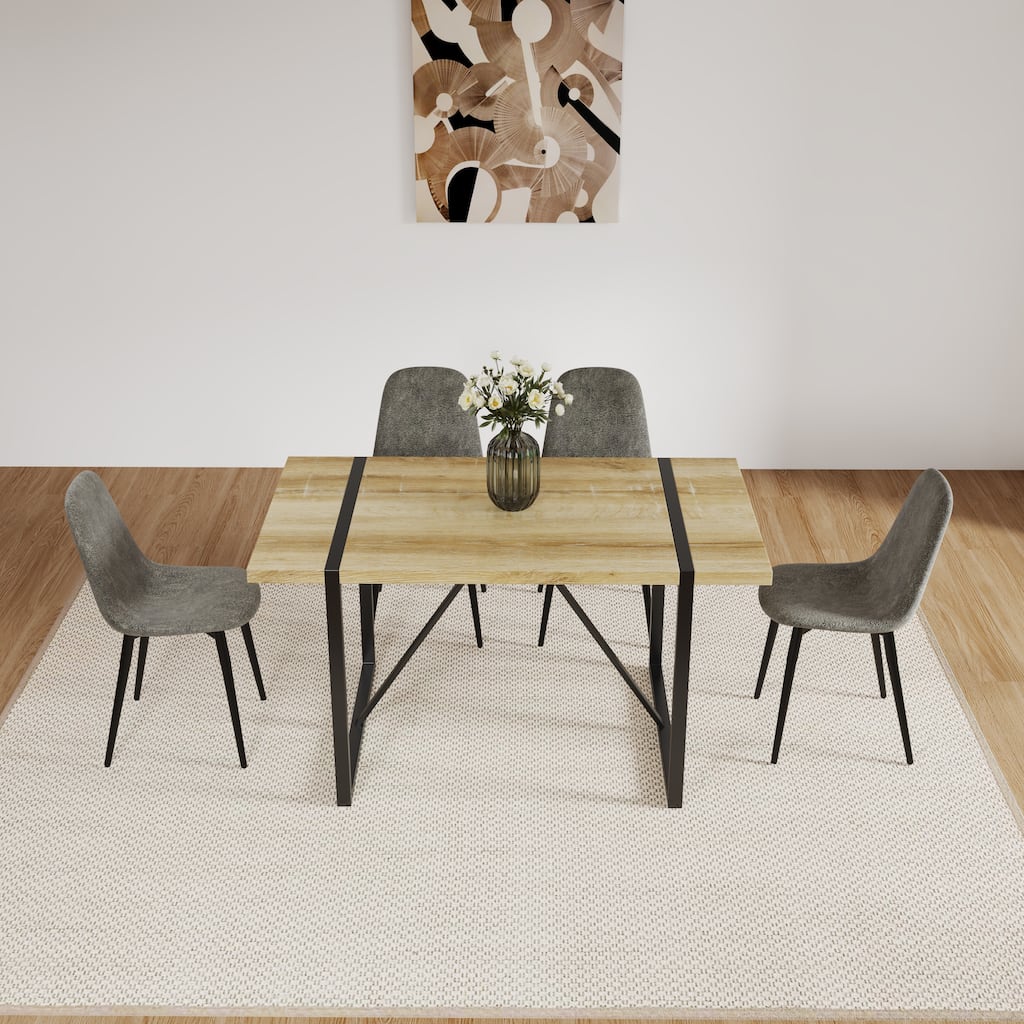 Rustic Dining Table with Metal Frame, Grey Kitchen Dining Table and Chair Set, Side Chairs with Metal Legs