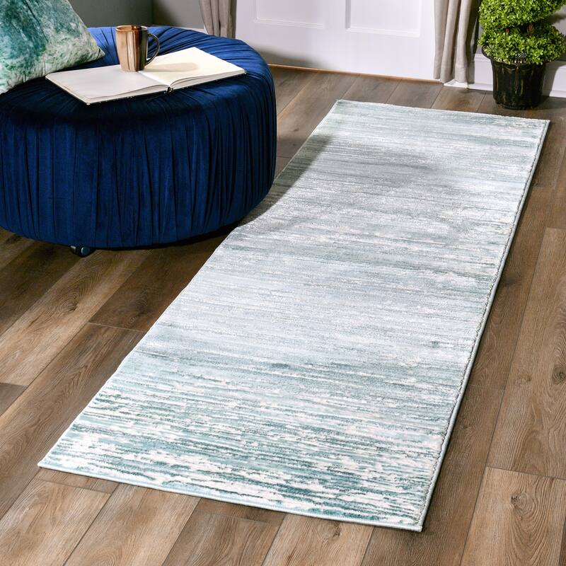 Petra Collection Abstract Area Rug - 2'8'' X 8'1'' - Green/Blue