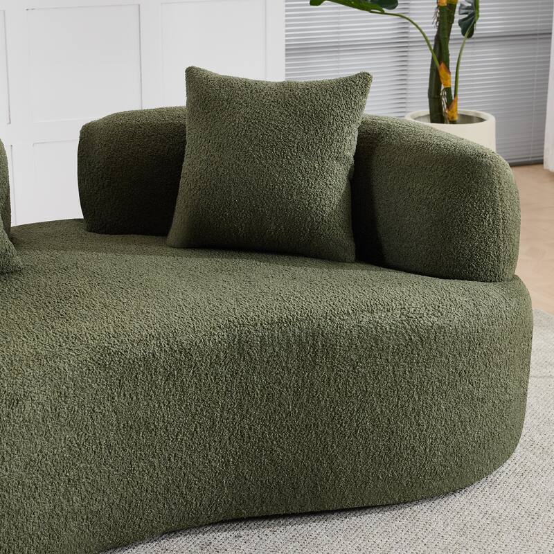 Curved Loveseat Sofa with 2 Pillows, Full Compression Sponge Boneless Floor Couch, Teddy Velvet Upholstered Cloud Couch
