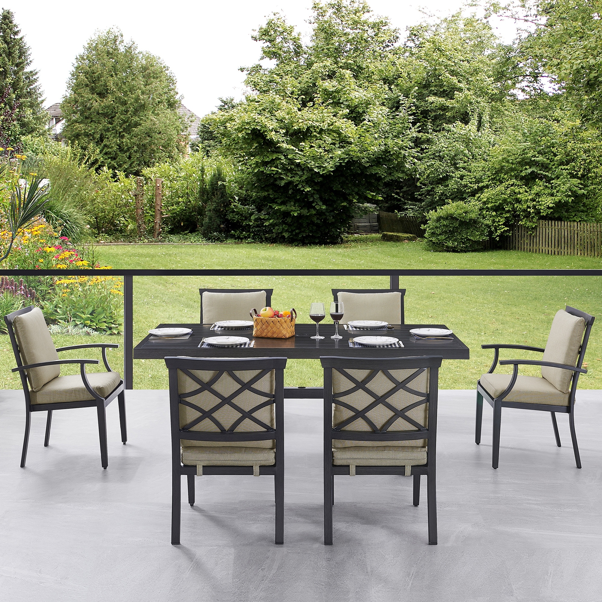 Martha Stewart Ashton 7 Piece Outdoor Dining All Weather Resistant Set Brushed Dark Gray