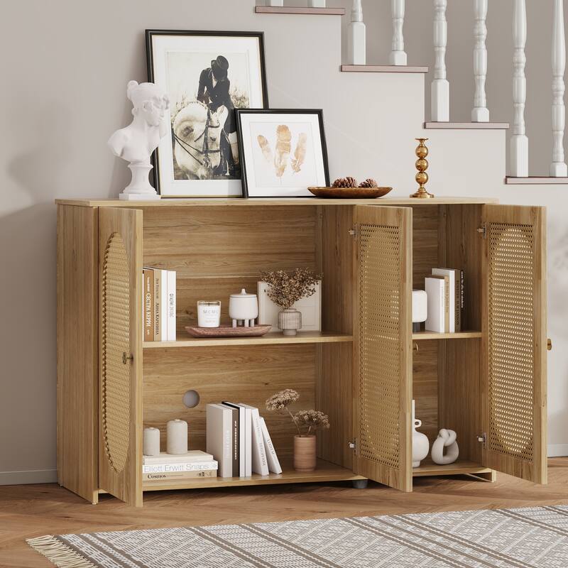 Oval Rattan Doors Sideboard with Adjustable Shelves