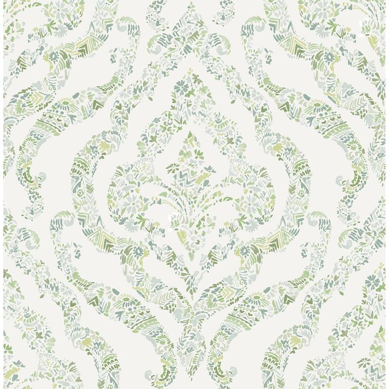 A-Street Prints Featherton Light Green Floral Damask Wallpaper