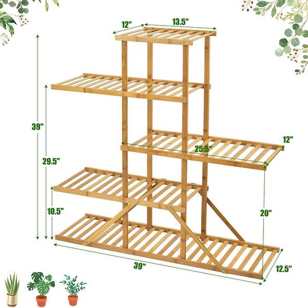 5 Tier Bamboo Plant Stand Multiple Flower Pot Holder Display Rack Bed