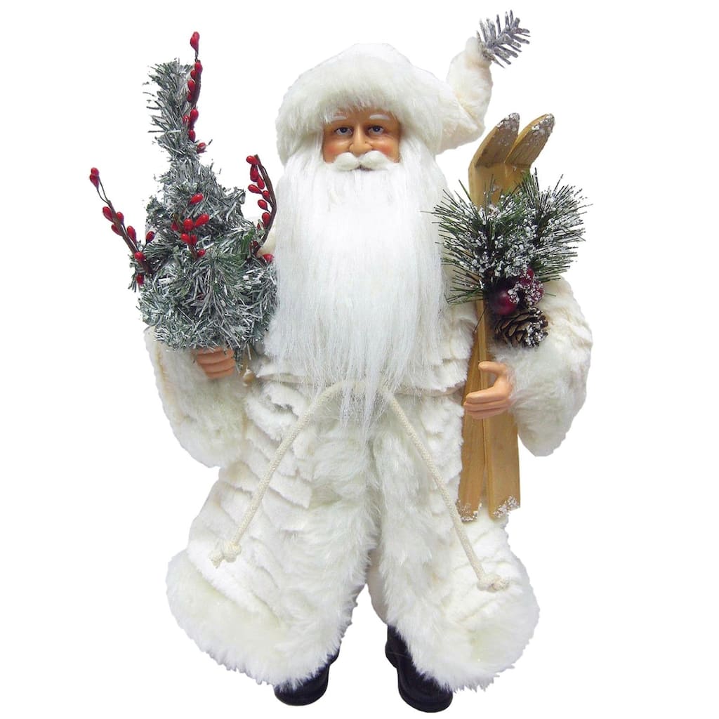 15.5" White Christmas Standing Santa Claus Figurine