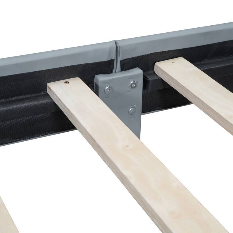 Queen & Twin XL Upholstered Platform Bed, Gray PU Leather, Mother & Child Design