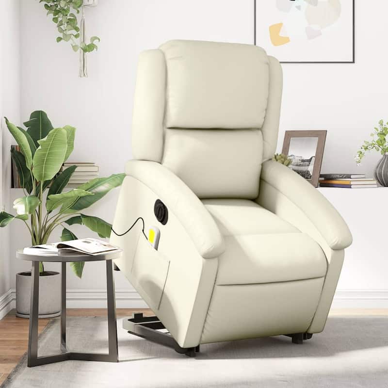 vidaXL Stand up Recliner Chair Power Lift Reclining Armchair Faux Leather - Cream - 1