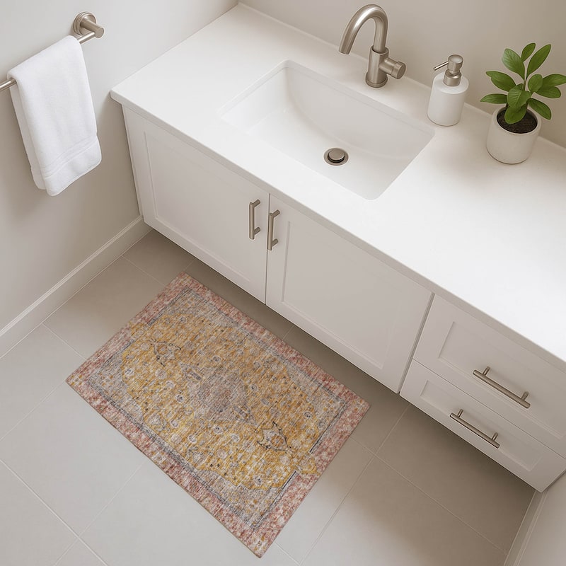 Premium Washable Super Soft Vintage Traditional Mayfield Rug - Gold - 1'8" x 2'6"