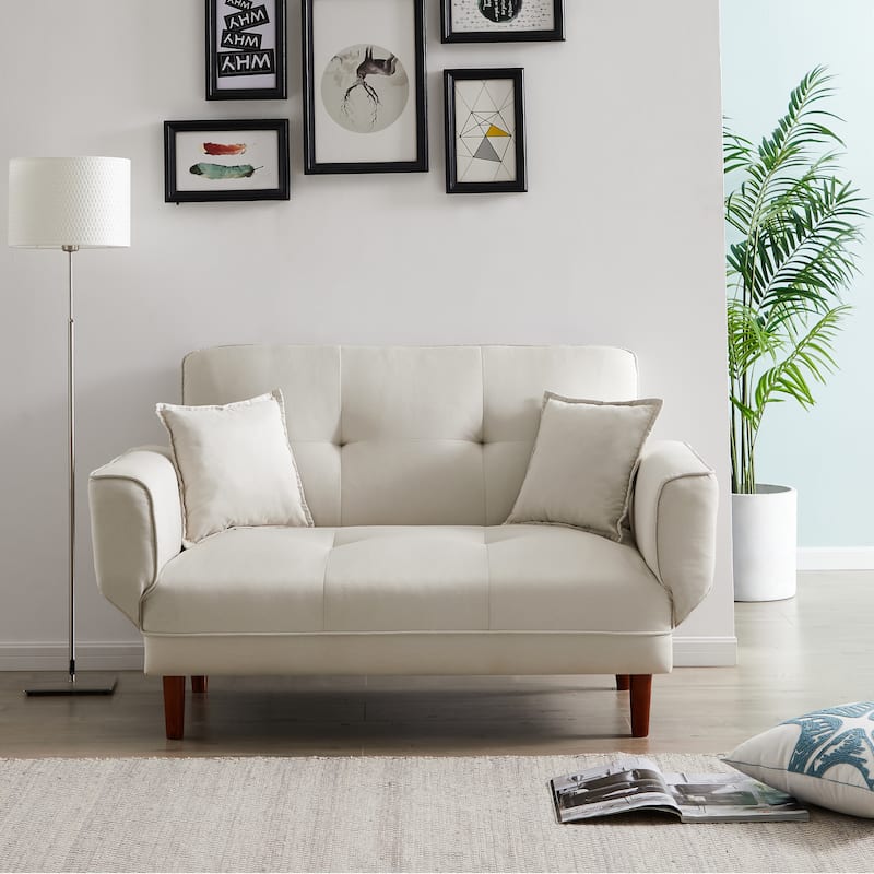 Multifunctional Sofa Bed Sleeper with 2 Pillows Beige Fabric - Beige