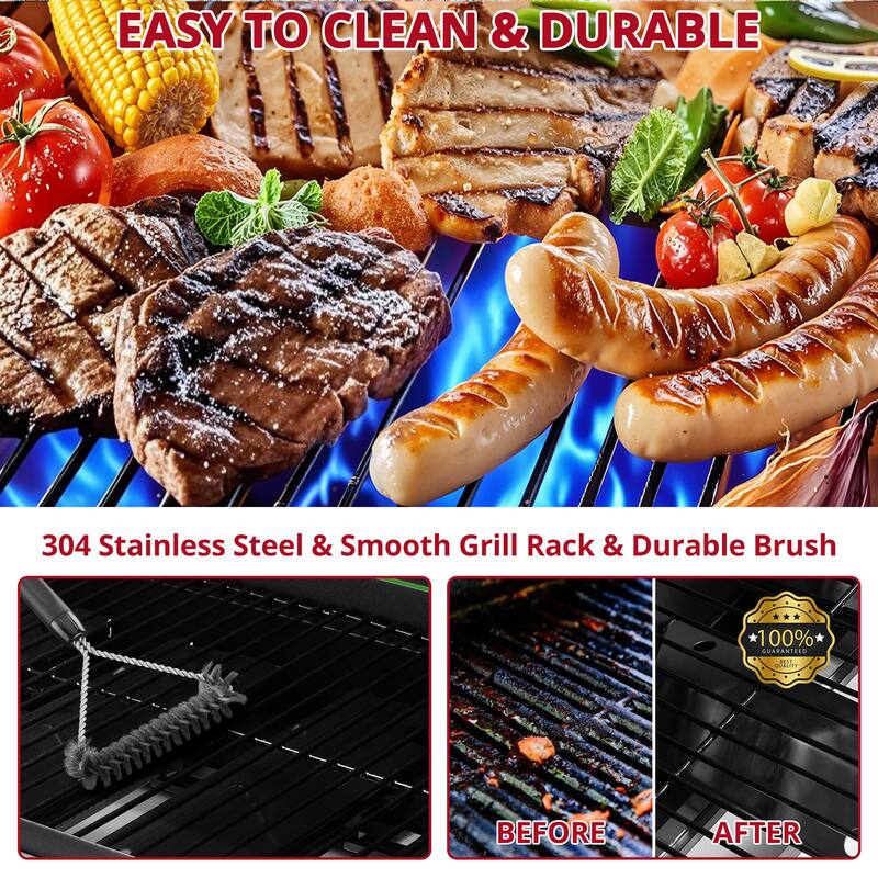 4-Burner 36,000BTU Propane Gas Grill with Brush, Stainless Steel Camping Stove with Foldable table, Hanging Basket, Support Legs