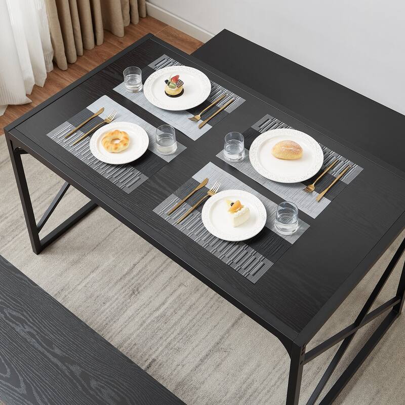 VECELO 3-pieces Dining Table with Bench, Dinning Room Table Set for 4-6, Kitchen Table with 2 Benches Dining Table Set