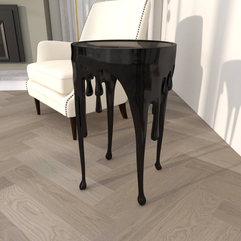 Aluminum Metal Accent, Console, and Coffee Table Collection with Drip Melting Design and Smoke Shaded Glass Top Multiple Colors