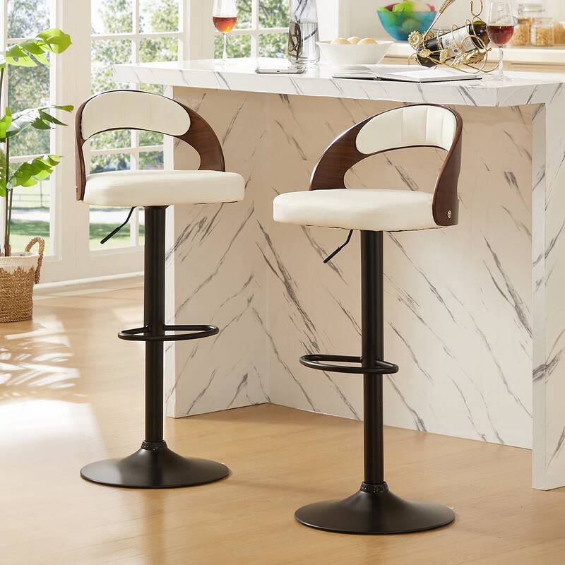Javlergo Bar Stools Set of 2 Swivel Adjustable Bar Stools PU Leather/Velvet with MDF Back 330lbs Capacity for Kitchen Island