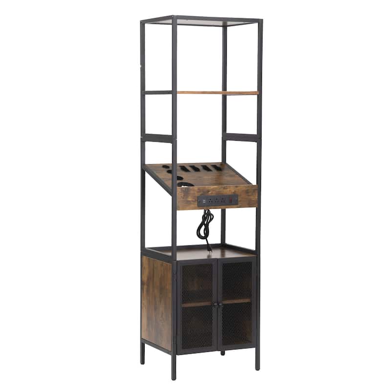 Salon Storage Cabinet with Open Shelves and Hair Dryer Holders