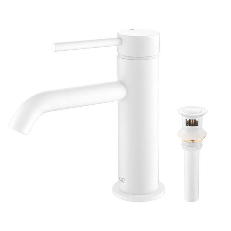 Lead Free Single Handle Bathroom Faucet with Water Hose - Matte White w/drain