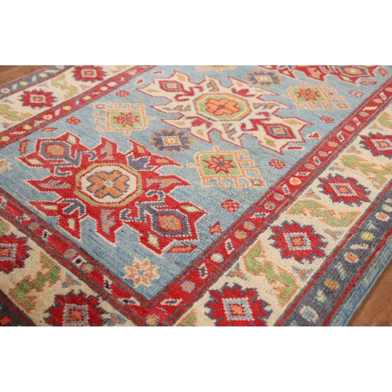 Light Blue Kazak Foyer Rug Hand-Knotted Bedroom Wool Carpet - 2'10"x 4'0"