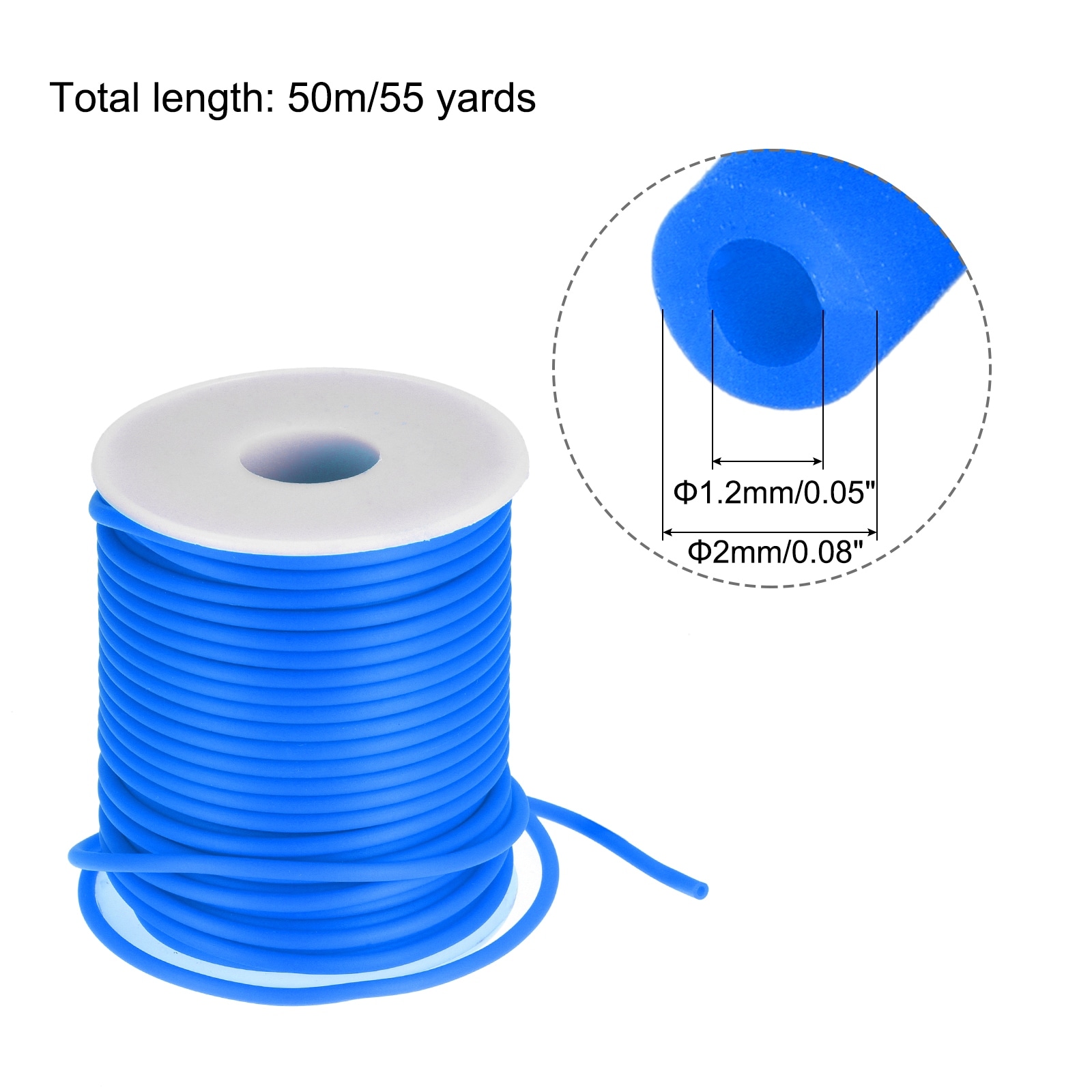 Rubber Cord Hollow Tubing for DIY Craft Beading Necklaces Bracelet - 50m x 2mm x 1.2mm